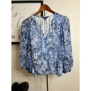 Express Blue Floral Half-Button Blouse | Size Small